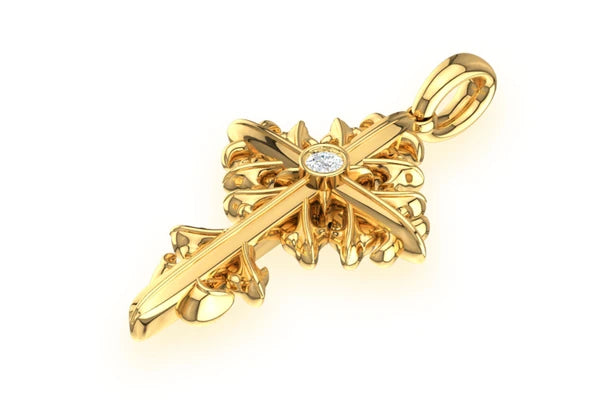 Erkals Jewellers Plain Filigree Cross Pendant 18K Gold Diamond 0.02ct