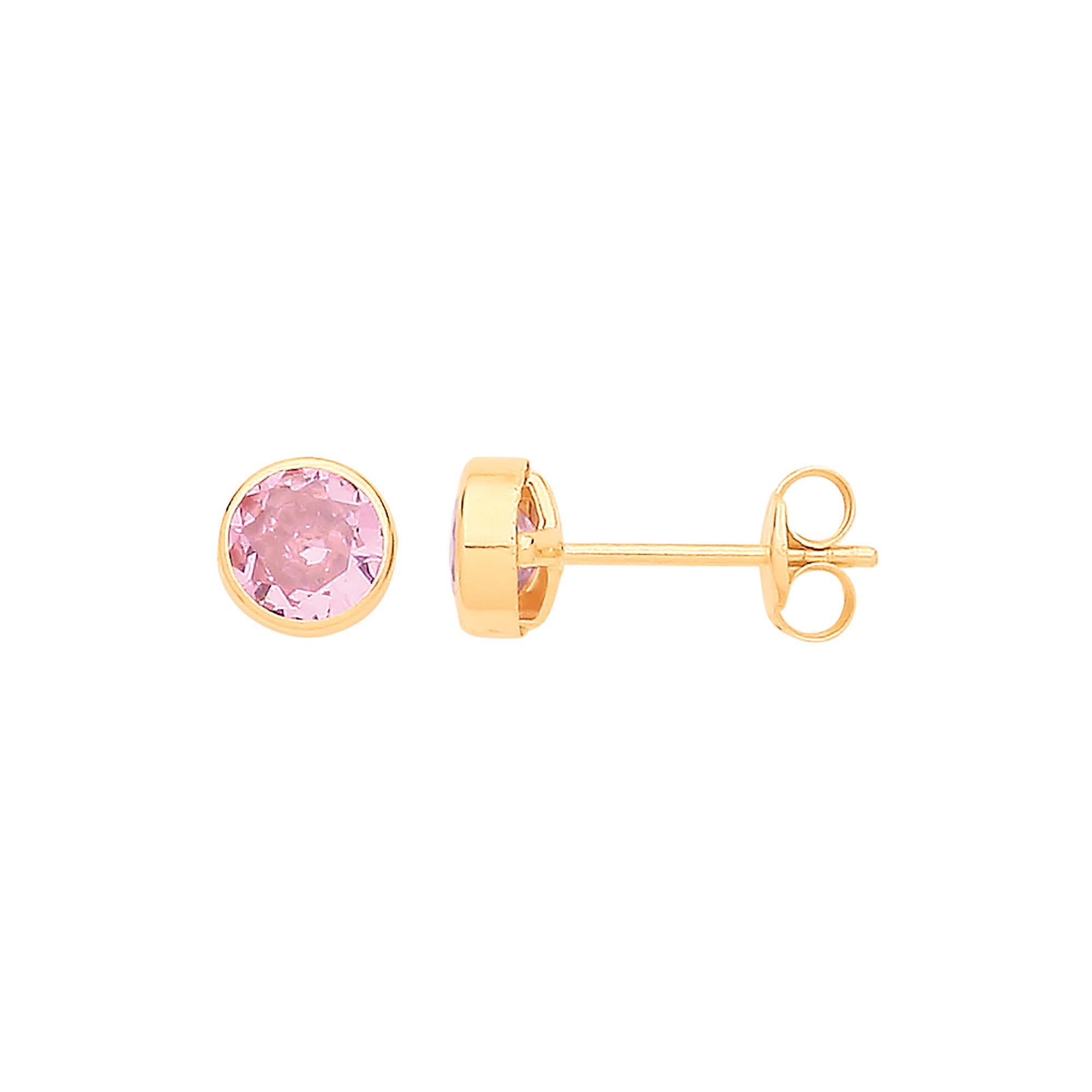 9ct Y/G 5mm Rubover Set Pink CZ Studs