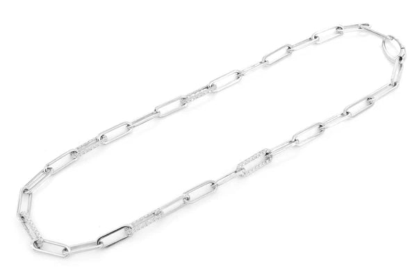 3.00ct Diamond 3 Row Elongated Rolo Link Necklace 14K Solid Gold