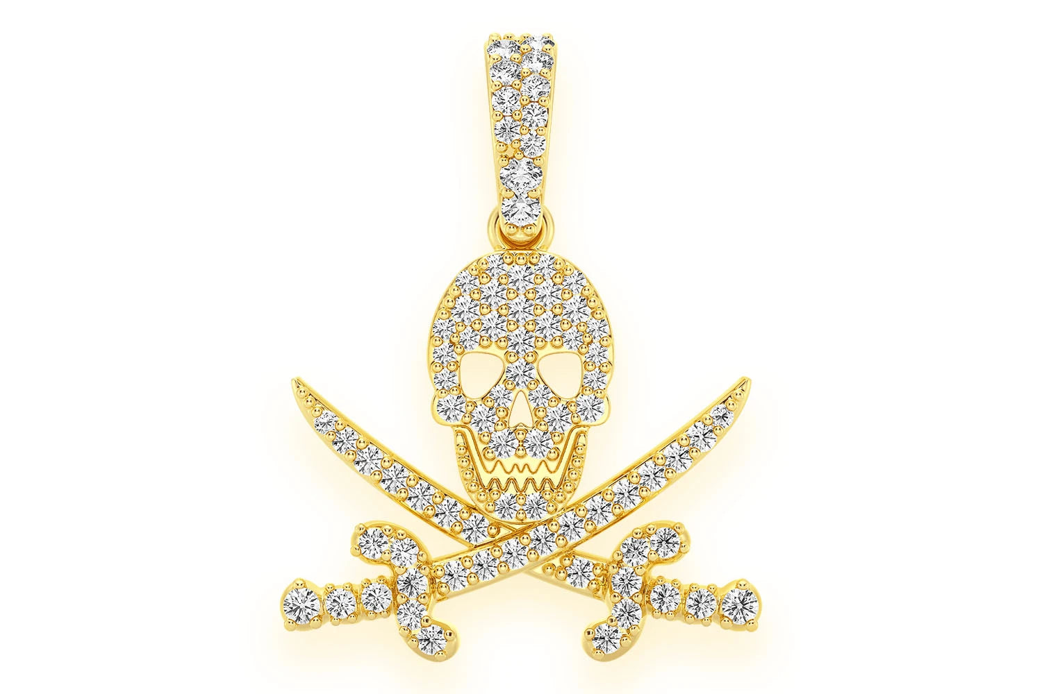 Erkals Jewellers Pirate Skull Cross Swords Diamond Pendant 18K Gold 0.35ctw