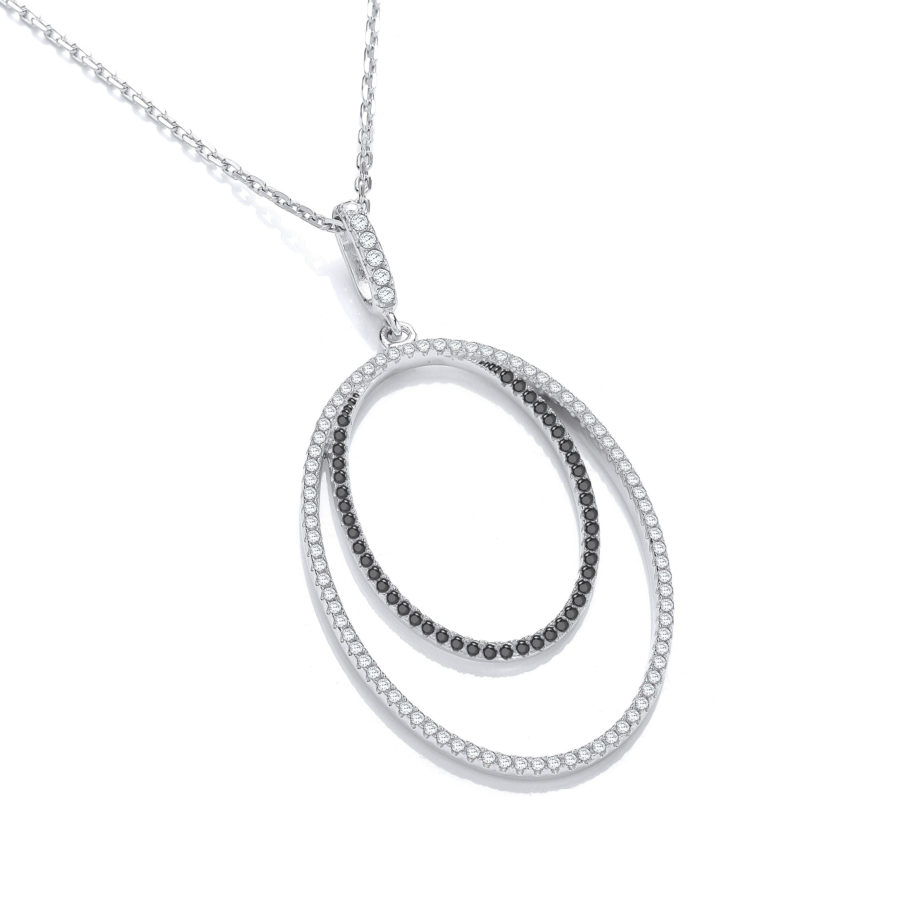 Micro Pave' Oval Double Row Cz Pendant with 18" Chain