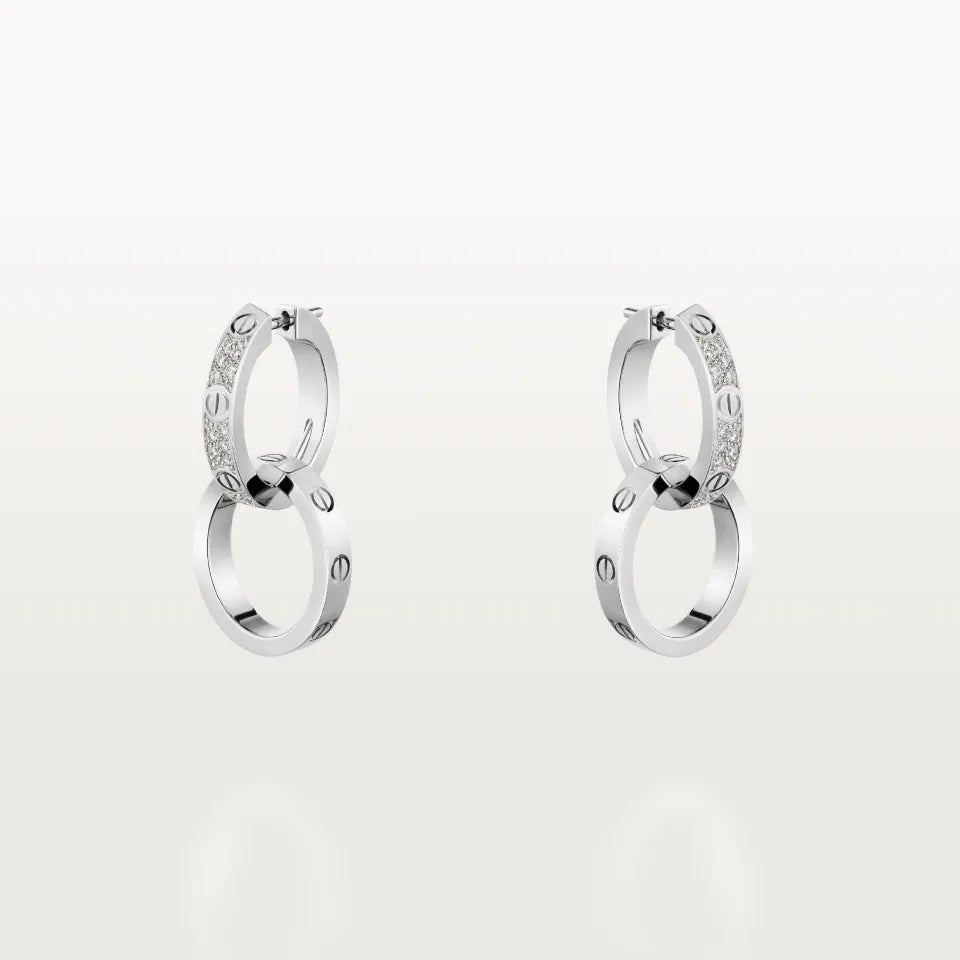 Cartier Love Earrings Transformable Semi-Paved Diamonds 18K White Gold