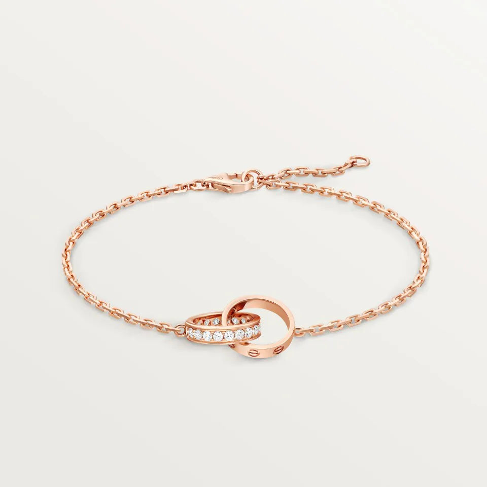 Cartier Love Bracelet on Chain Semi-Paved Diamonds 18K Rose Gold