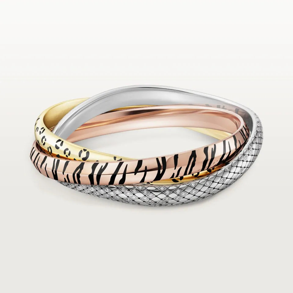 Cartier Trinity Bracelet Black Lacquer Diamonds 18K Yellow, Rose & White Gold