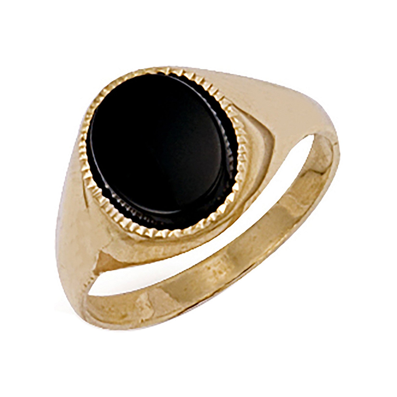 Yellow Gold Plain Oval Black Stone Ring - 9ct Gold