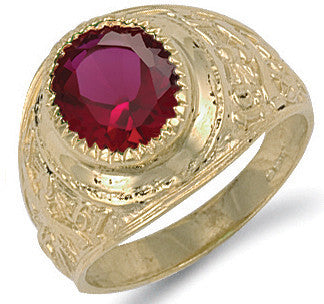 Yellow Gold Red Cubic Zirconia College Ring - 9ct Gold