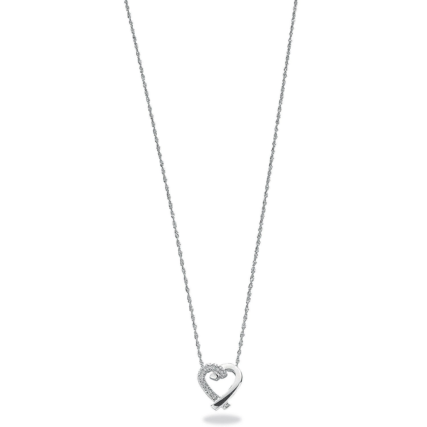 9ct White Gold 0.05ct Diamond Heart Pendant with 18in/45cm Chain - 9ct Gold