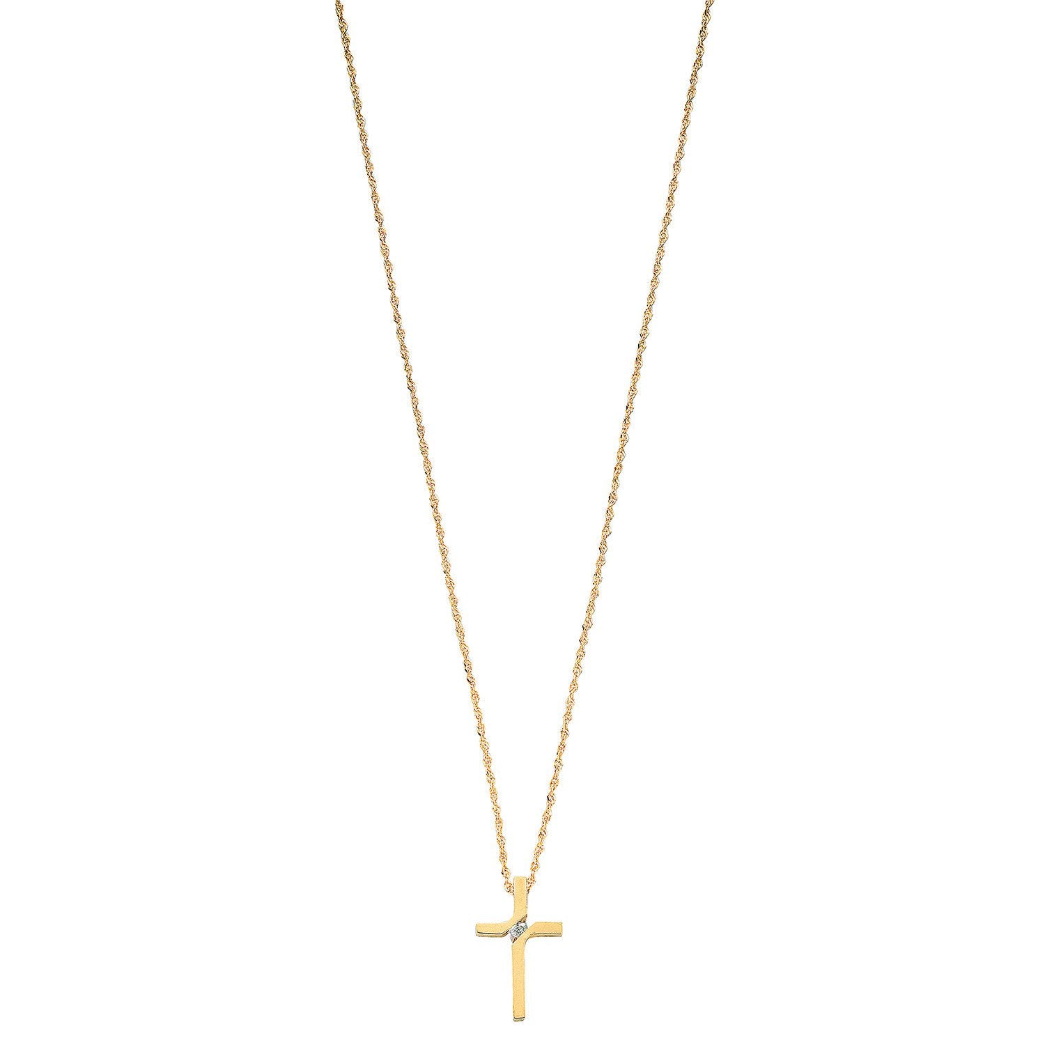 9ct Yellow Gold 0.04ct Diamond Cross Pendant with 18in/45cm Chain