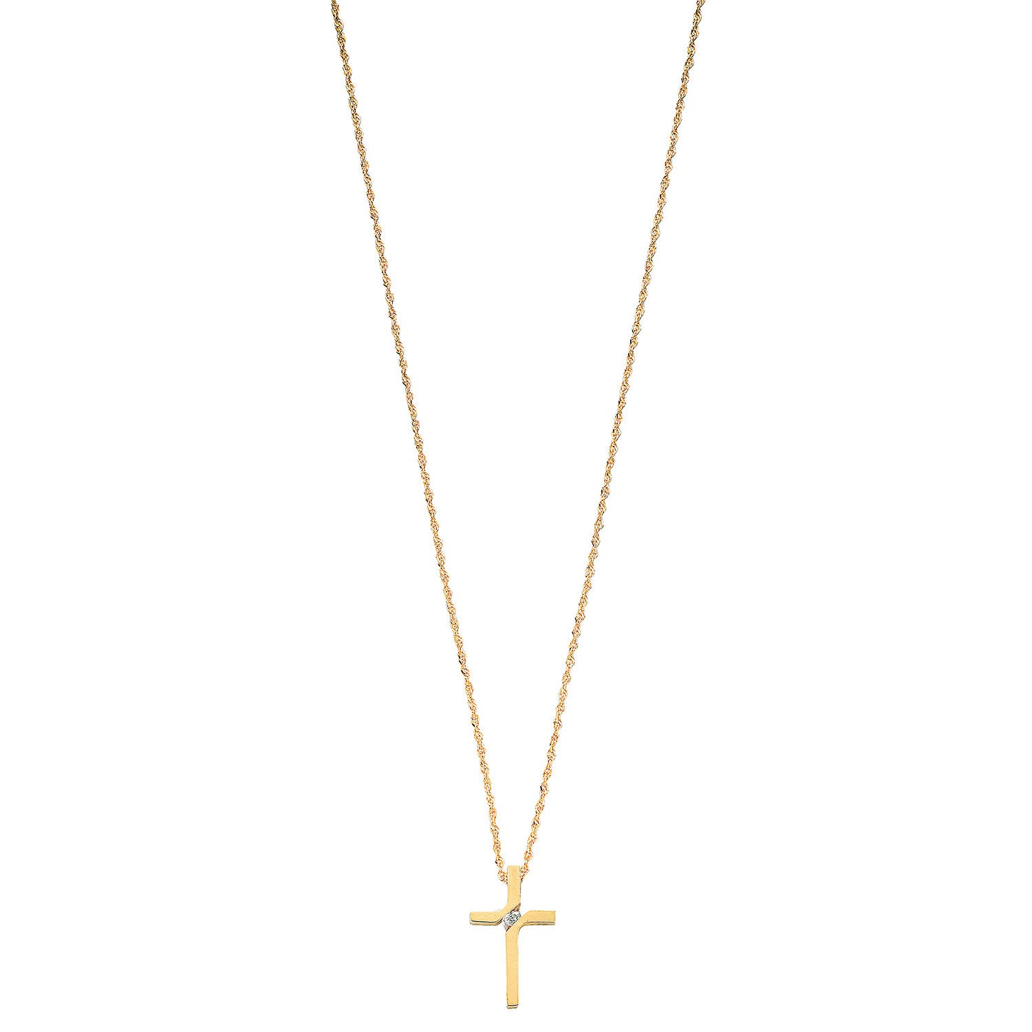 9ct Yellow Gold 0.04ct Diamond Cross Pendant with 18in/45cm Chain - 9ct Gold