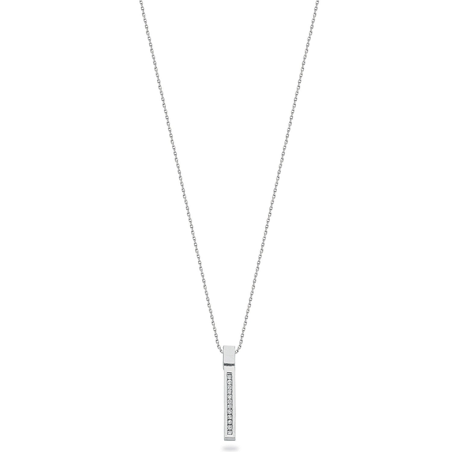 9ct White Gold 0.12ct Diamond Drop Pendant with 18in/45cm Chain - 9ct Gold
