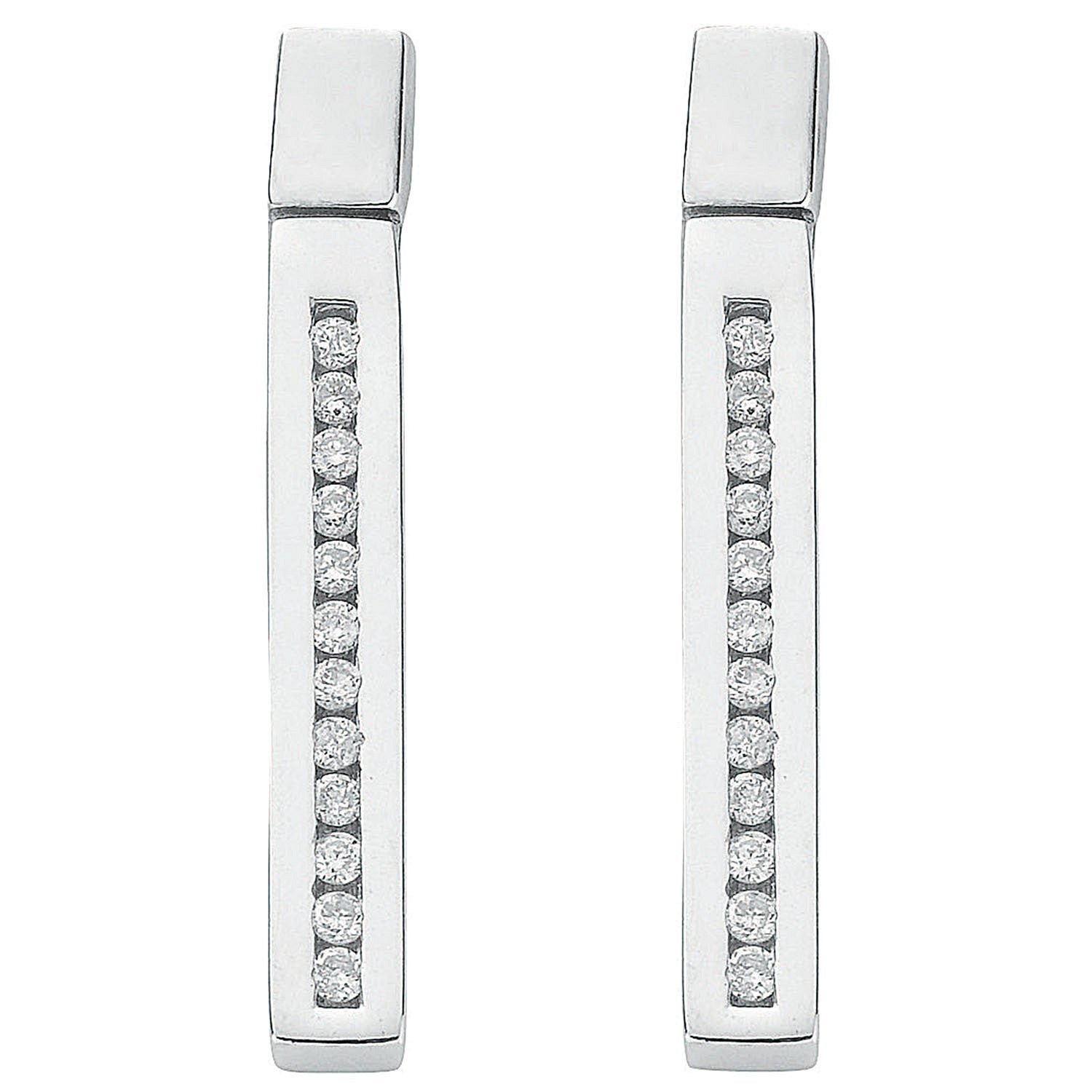 Boucles d'oreilles pendantes en or blanc 9 carats avec diamant 0,21 carat - Or 9 carats