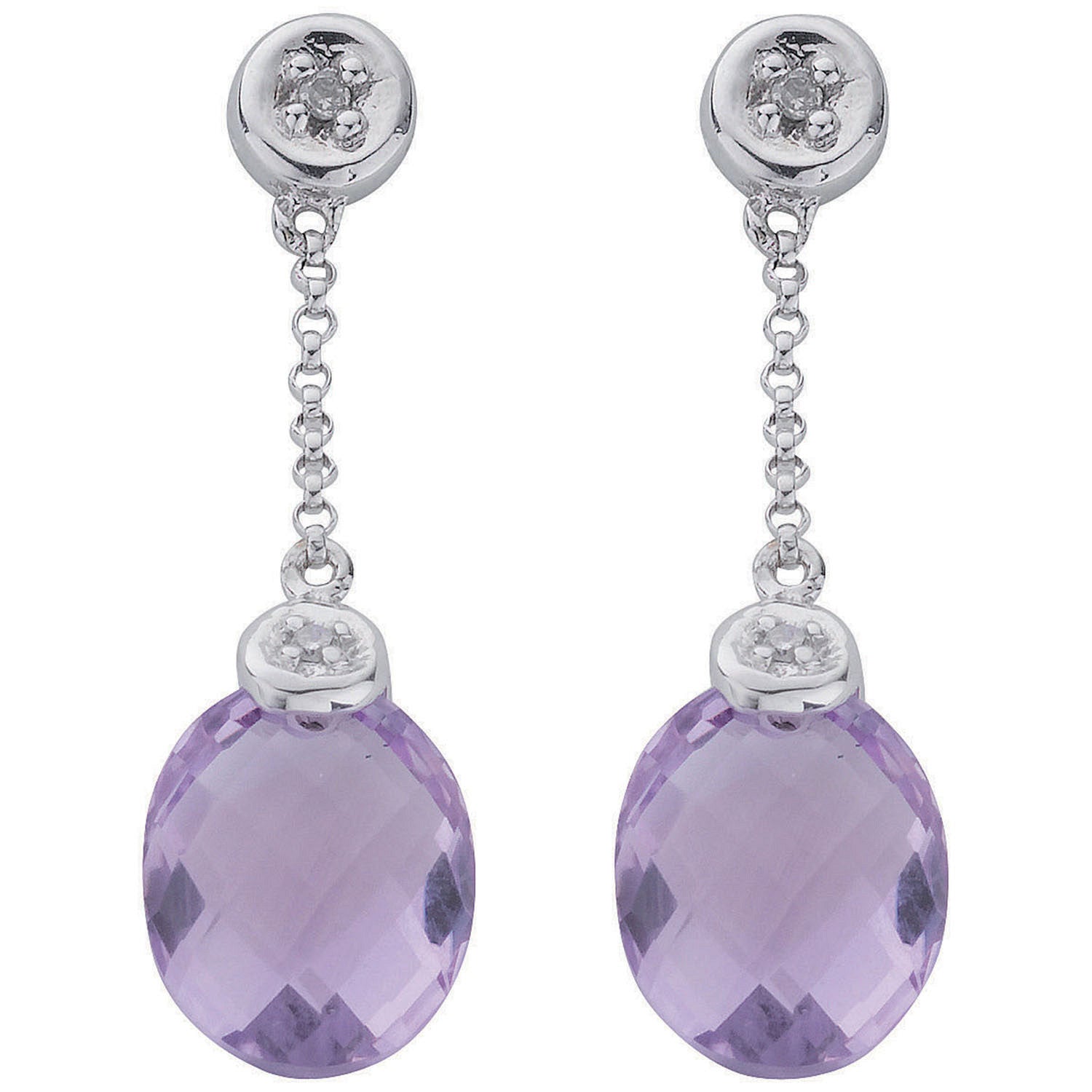 9ct White Gold 0.04ct Diamond & 4.66ct Amethyst Drop Earrings - 9ct Gold
