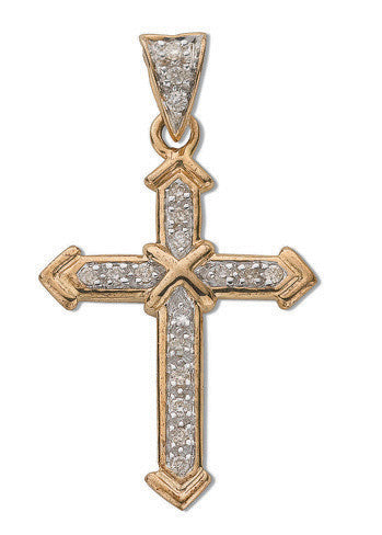 Croix en or jaune 9 carats et diamants 0,18 carat - Or 9 carats