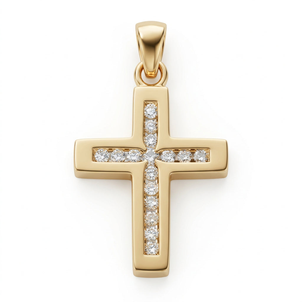 9ct Yellow Gold 0.32ct Diamond Cross