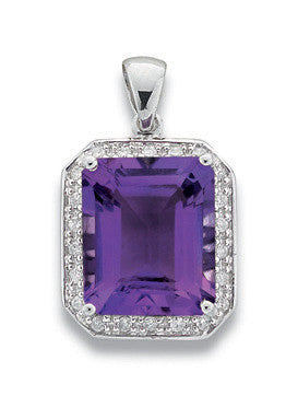 9ct White Gold 0.19ct Diamond & 5.11ct Amethyst Pendant - 9ct Gold