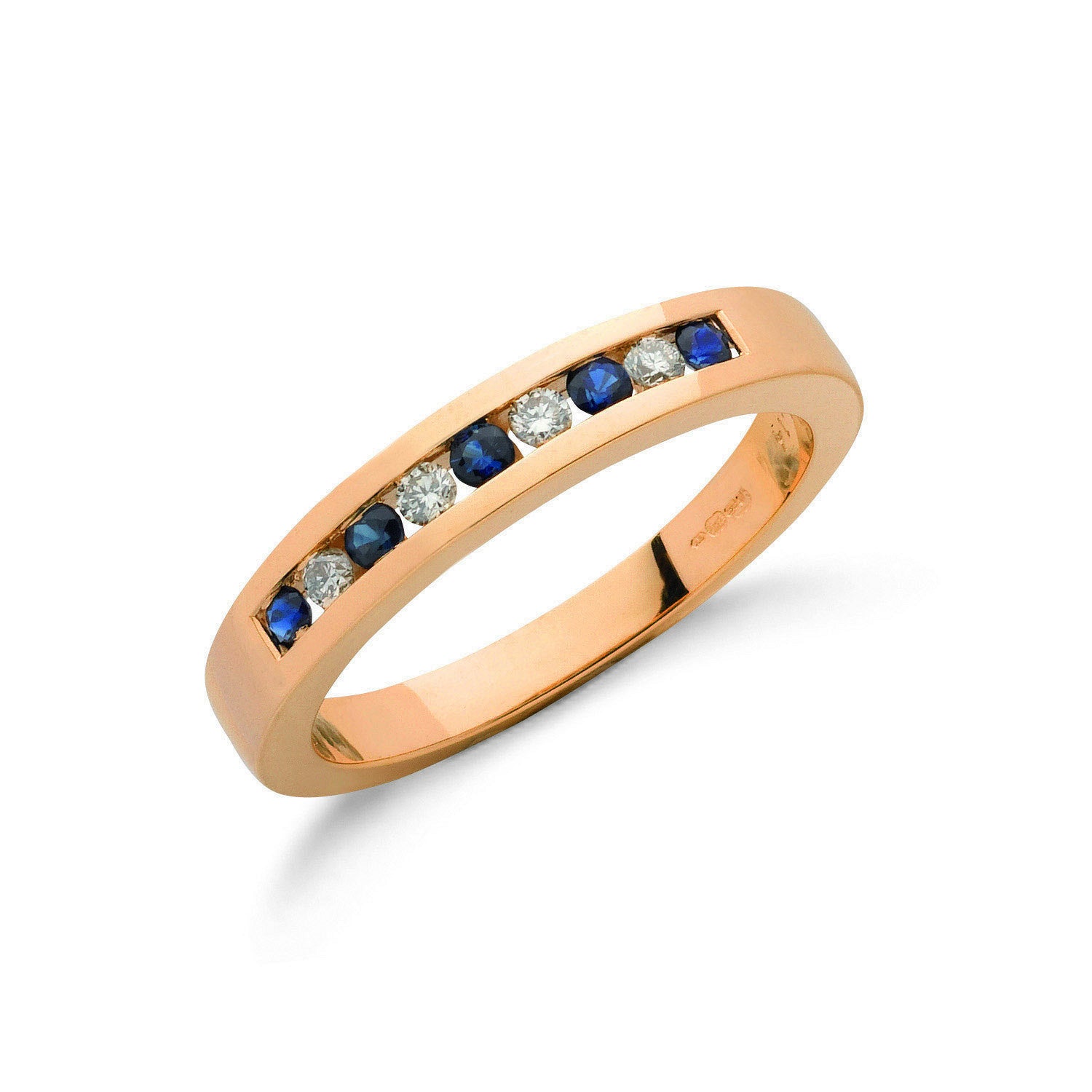 9ct Yellow Gold 0.14ct Diamond & 0.31ct Blue Sapphire Eternity Ring - 9ct Gold