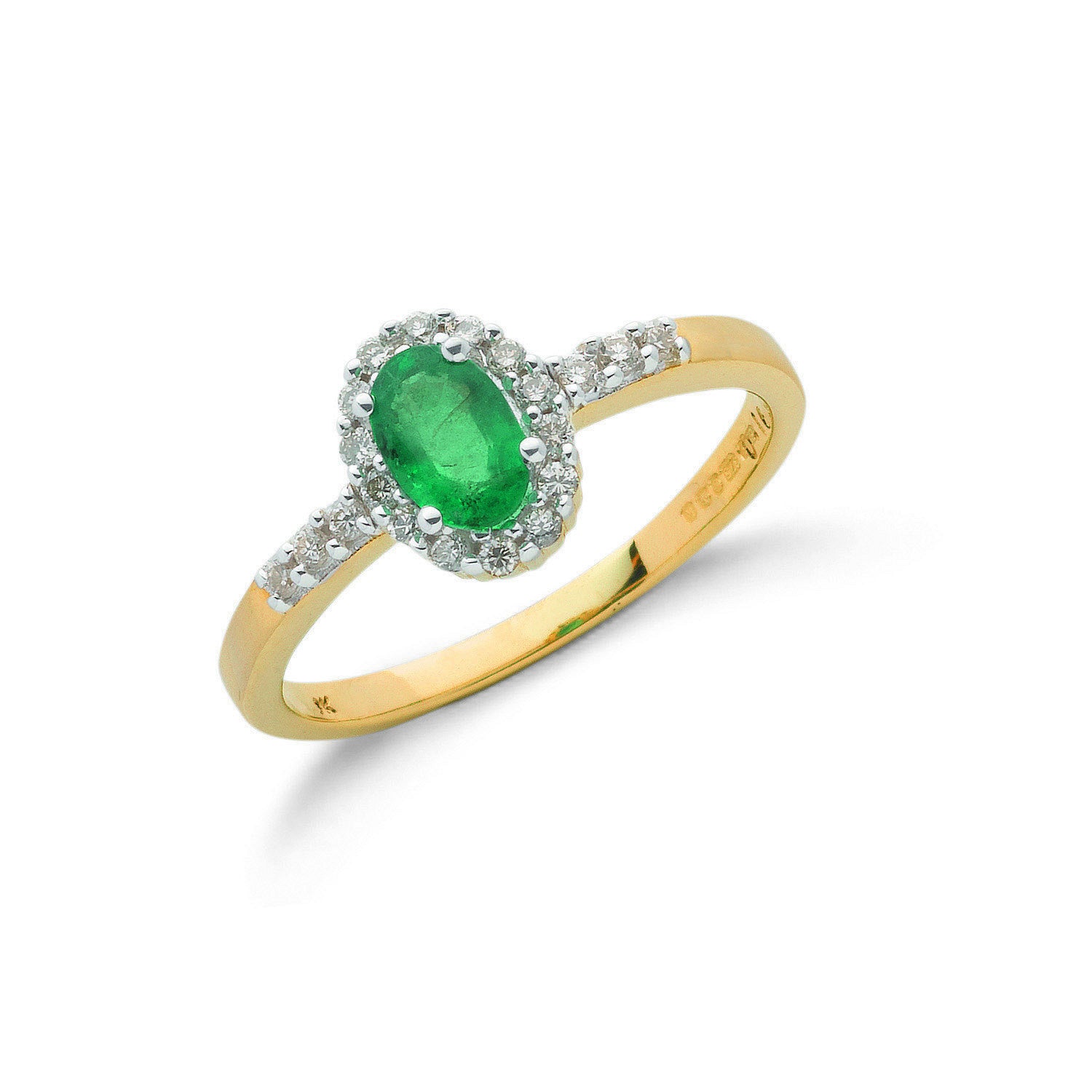 9ct Yellow Gold 0.16ct Diamond & 0.45ct Emerald Cluster Ring - 9ct Gold
