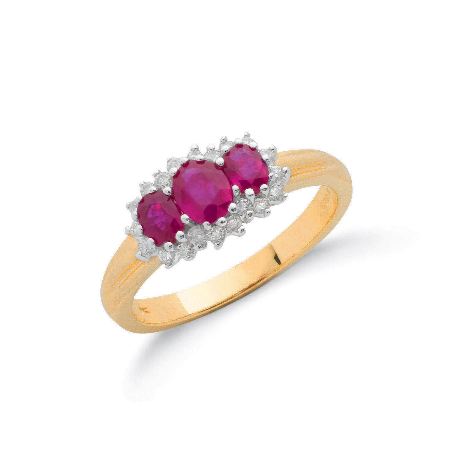 9ct Yellow Gold 0.20ct Diamond & 0.85ct Ruby Cluster Ring - 9ct Gold