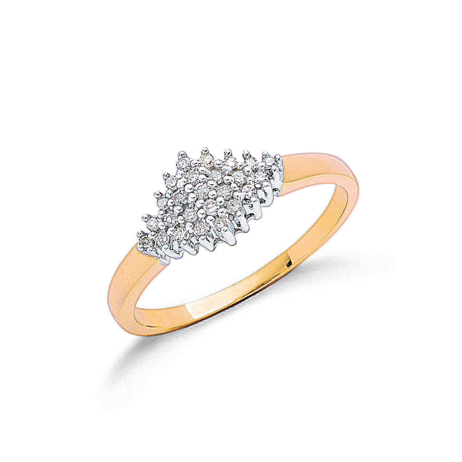 9ct Yellow Gold 0.16ctw Diamond Cluster Ring - 9ct Gold