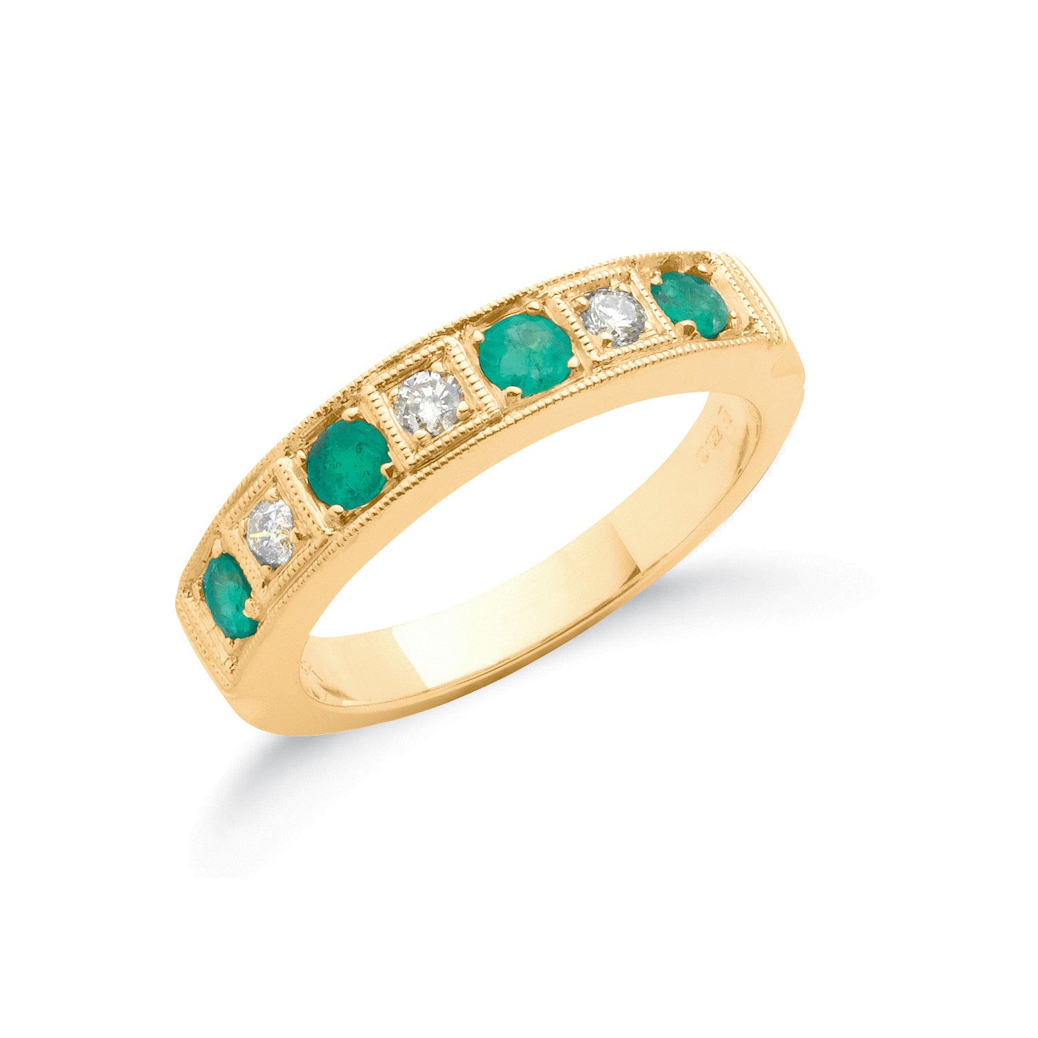 18ct Yellow Gold 0.15ct Diamond & 0.70ct Emerald Eternity Ring - 18ct Gold