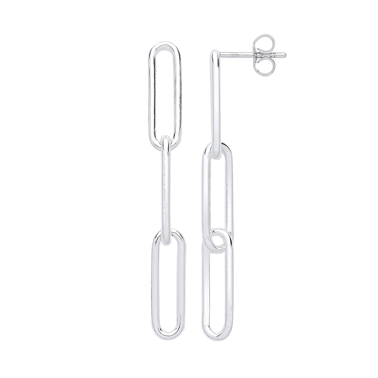 Silver Paper Clip Link Drop Earrings - Silver