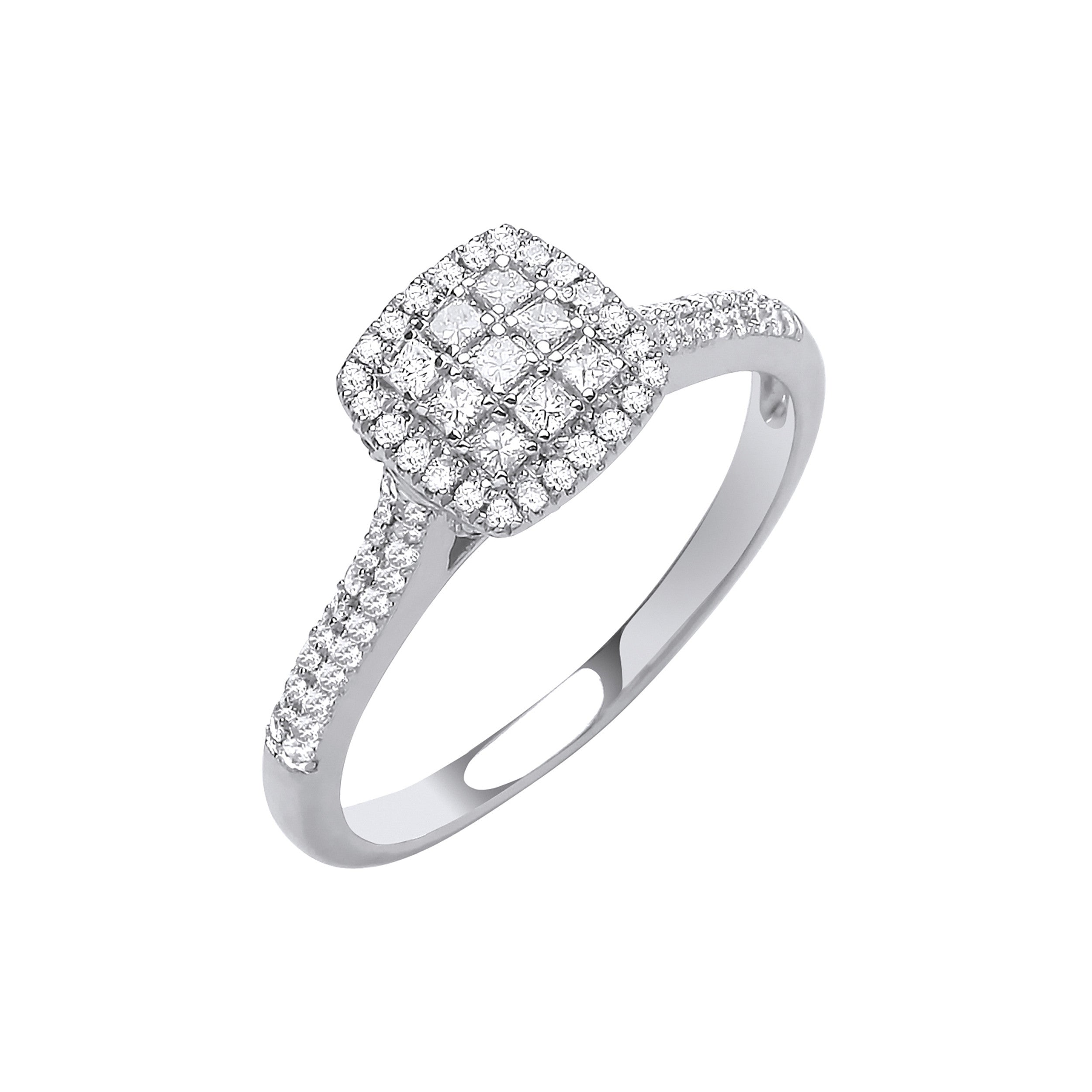 18ct White Gold Square Halo Style 0.50ct Diamond Ring - 18ct Gold