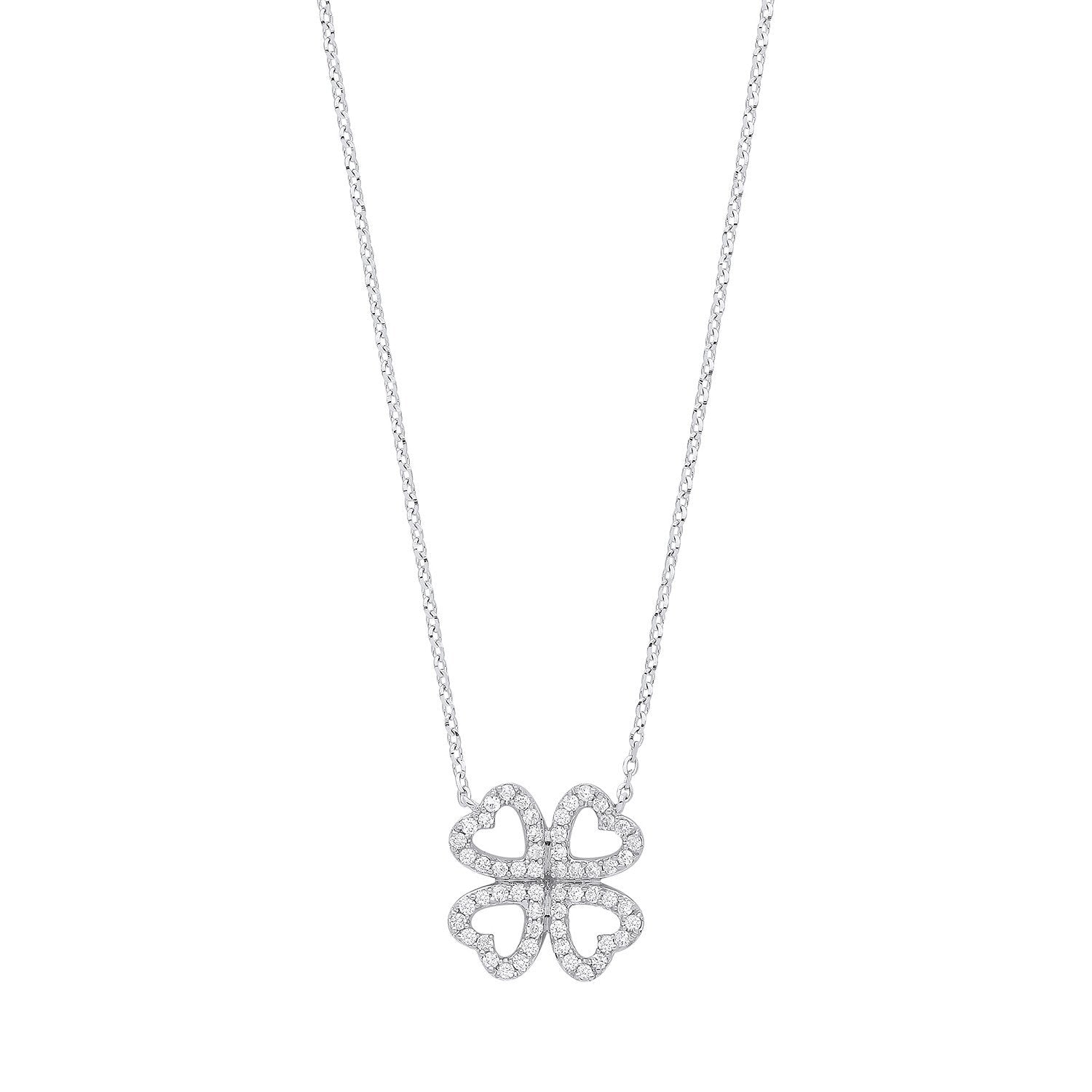 9ct White Gold 0.18ct Diamonds Four-leaf Clover (18in/45cm) Chain