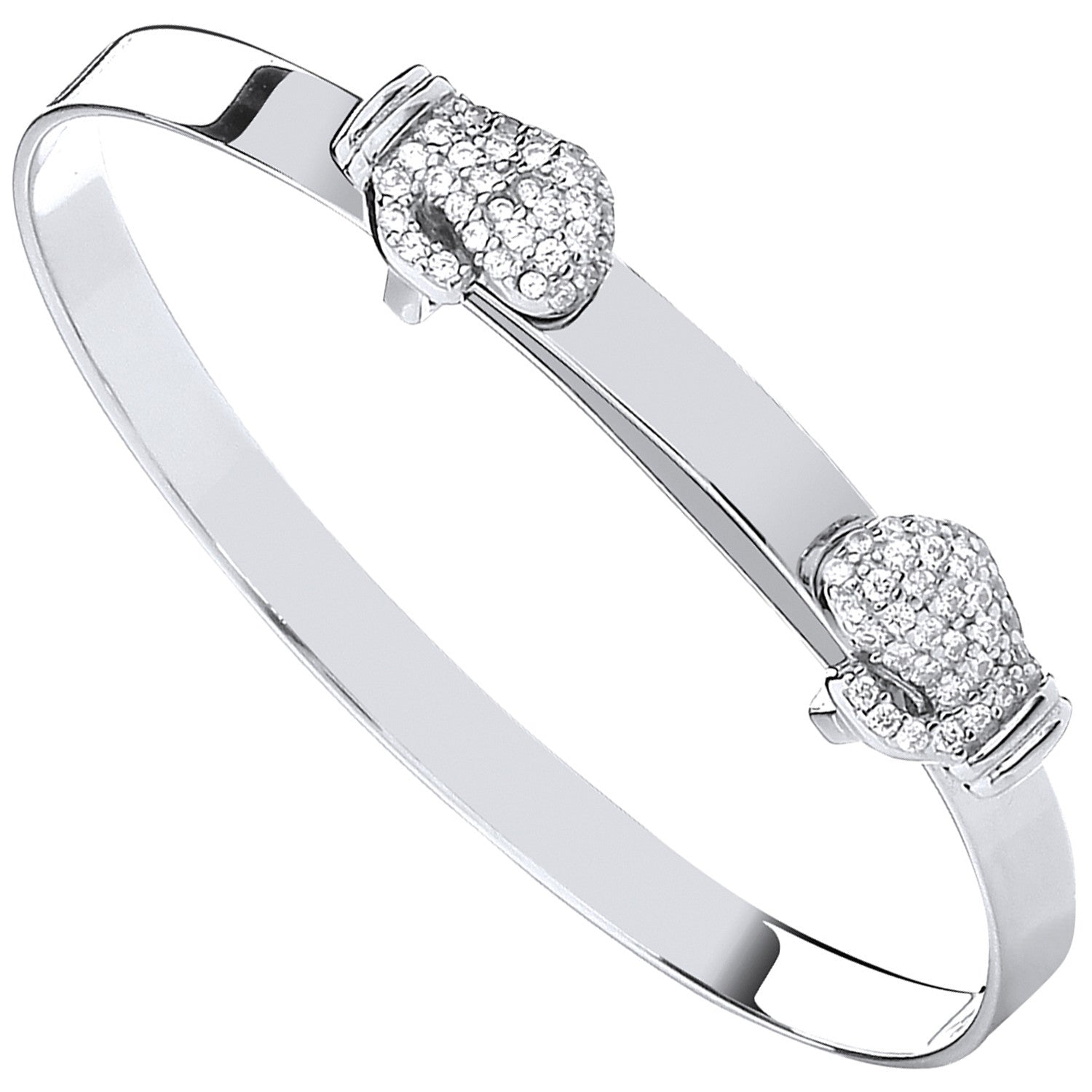 Silver Expandable Boxing Cubic Zirconia Gloves Baby Bangle - Silver