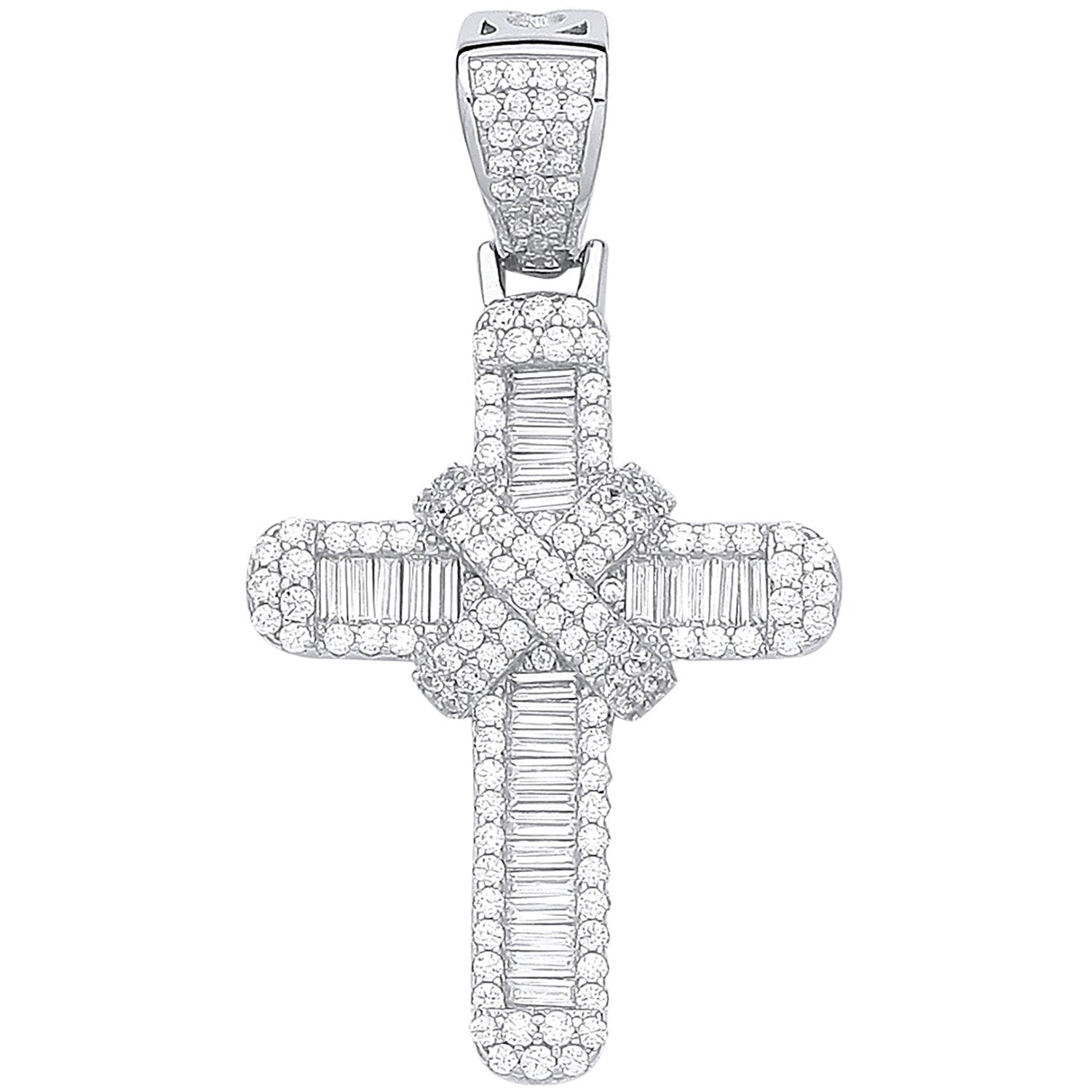 Silver Round & Baguette Cubic Zirconias Kiss Cross - Silver