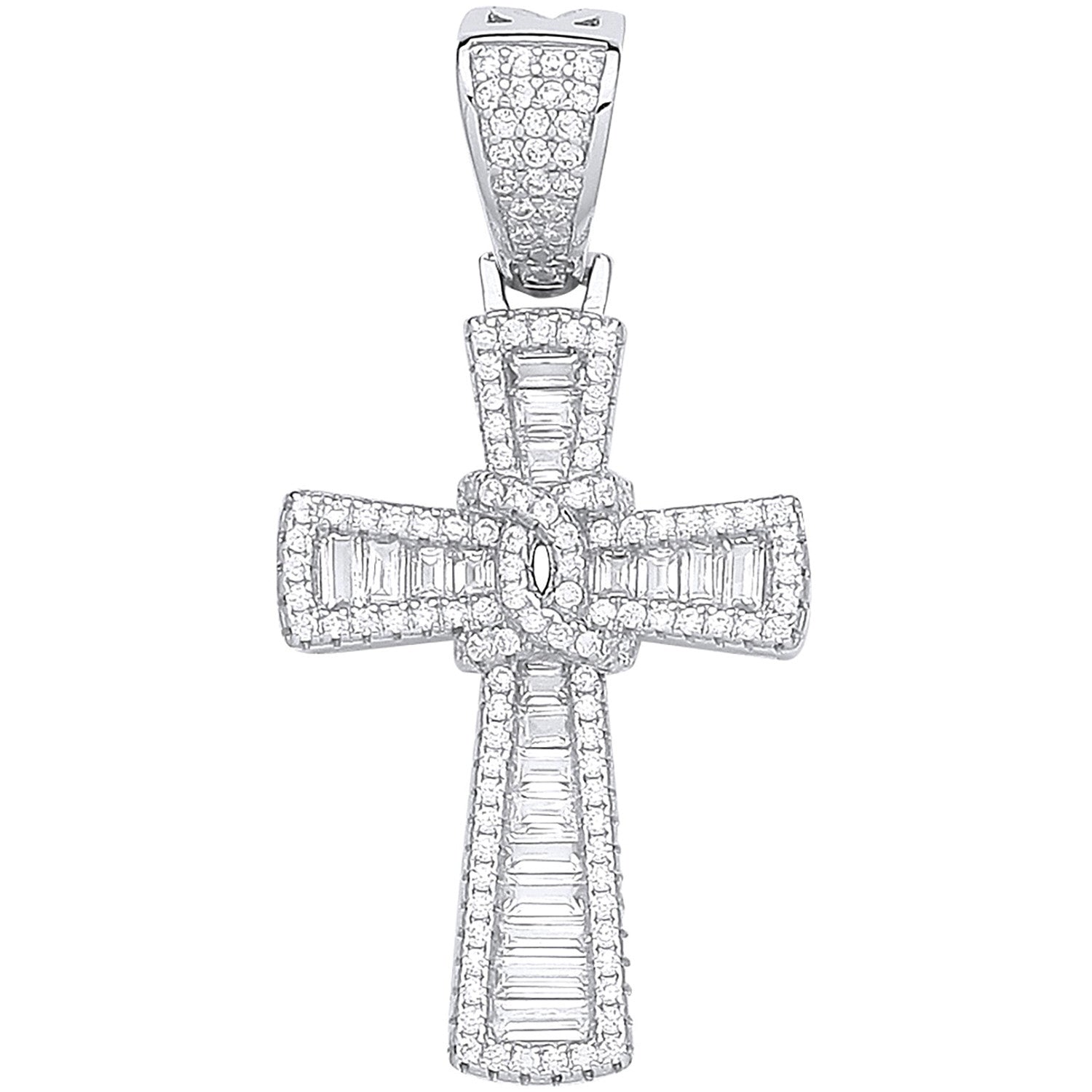 Silver Baguettes & Round Cubic Zirconias Cross - Silver
