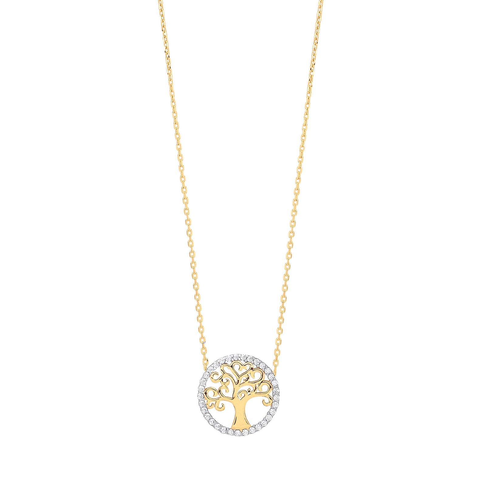 Y/G Tree of Life CZ, 18" Necklace