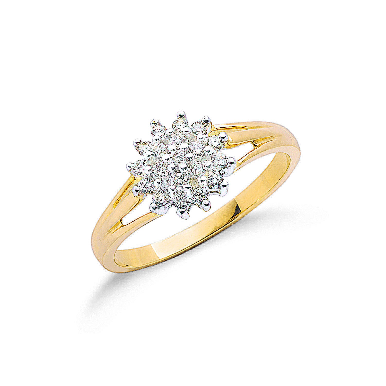 9ct Yellow Gold 0.25ctw Diamond Cluster Ring - 9ct Gold