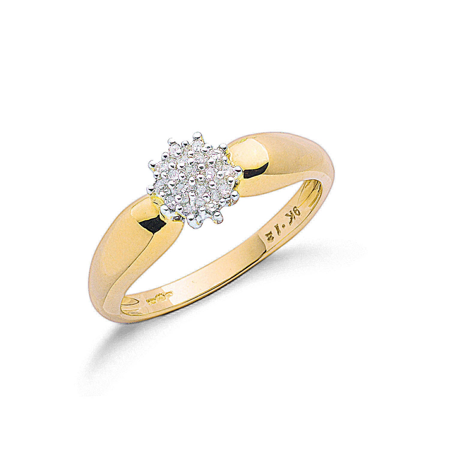 9ct Yellow Gold 0.13ctw Diamond Cluster Ring - 9ct Gold
