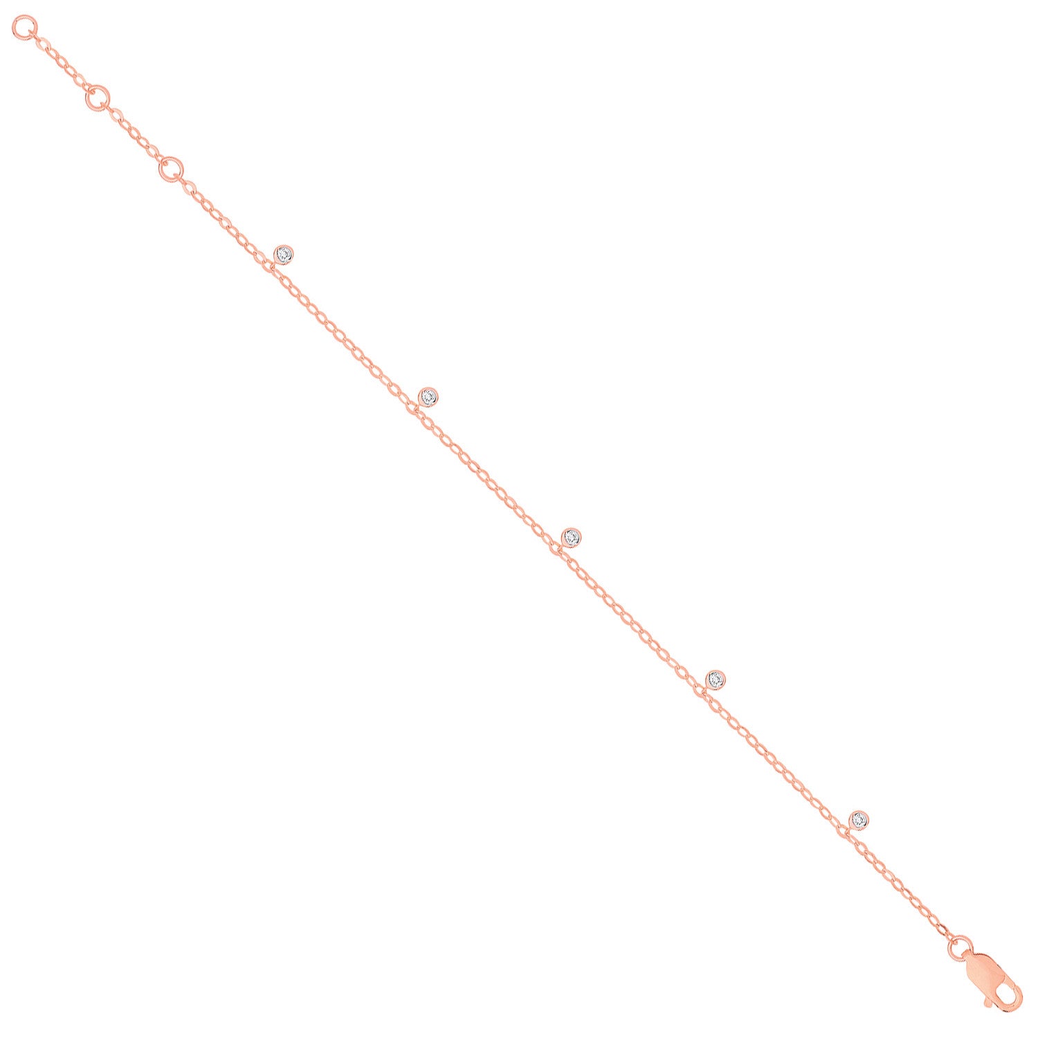 9ct Rose Gold Rub-Over 0.10ctw Diamond Bracelet - 9ct Gold