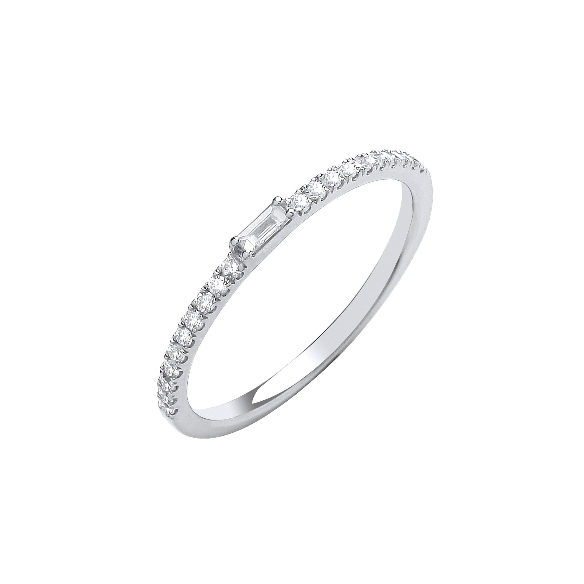 9ct white gold 0.17ct ET ring with Baguette in centre - 9ct Gold
