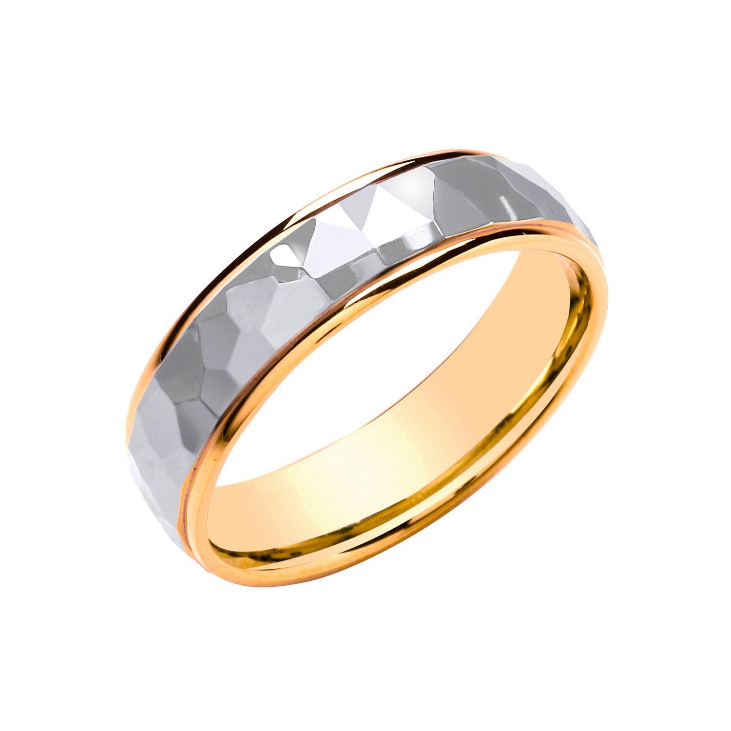 6mm Two Colour Hammered Court - Polished Finish - 18ct Gold