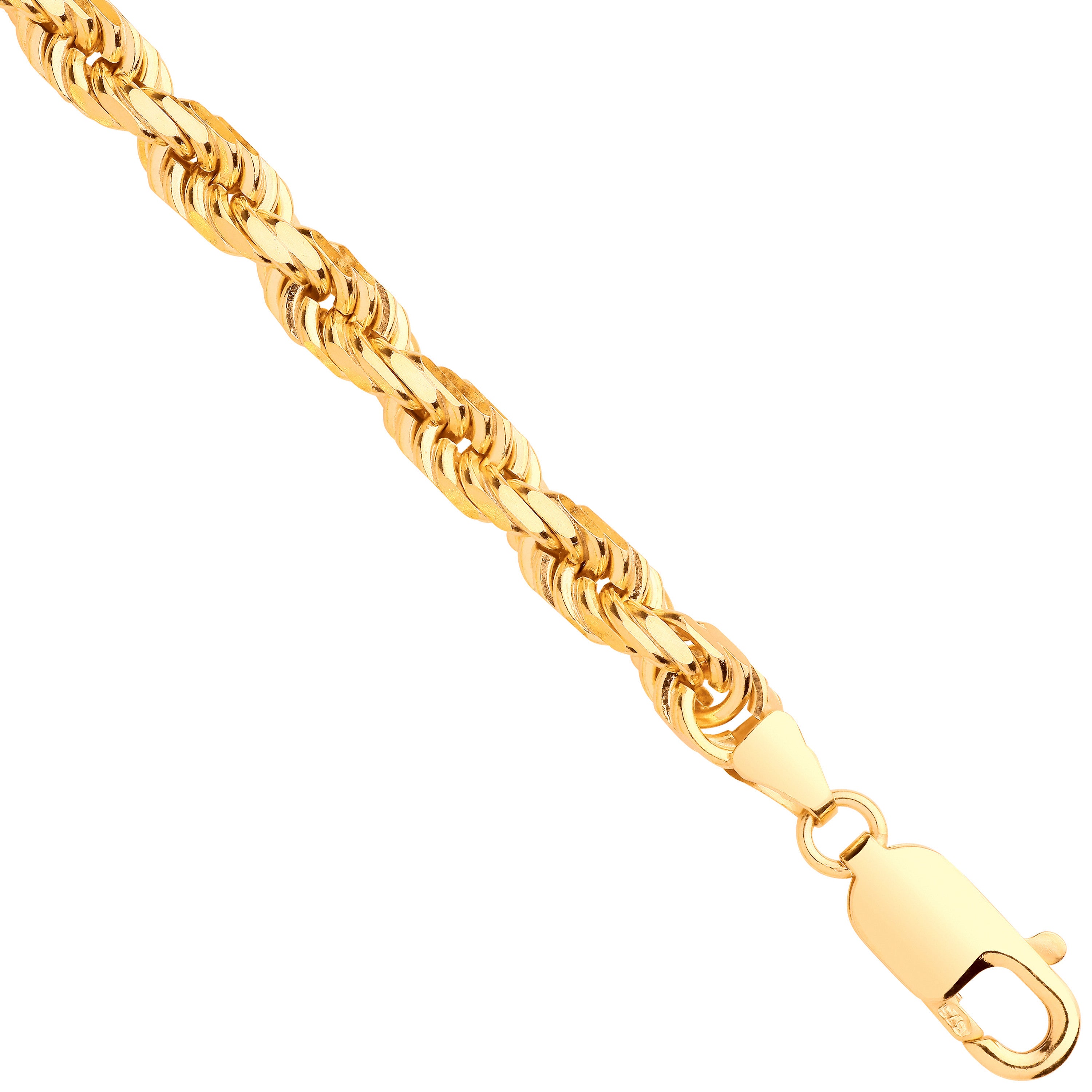 Yellow Gold D/C 5.2mm Solid Rope Chain - 9ct Gold
