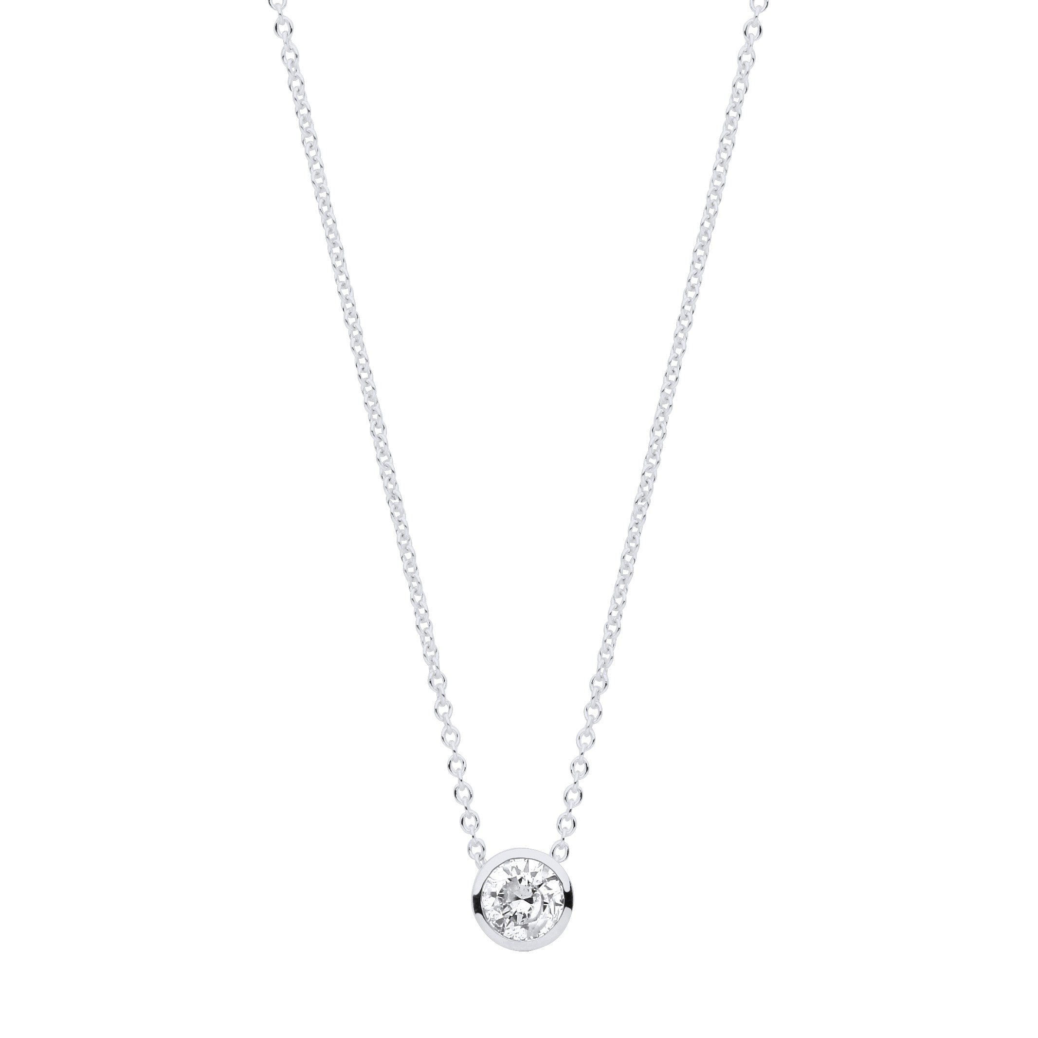 18ct White gold 0.25ctw G-SI Rubover Diamond pendant (18in/45cm) Chain - 18ct Gold