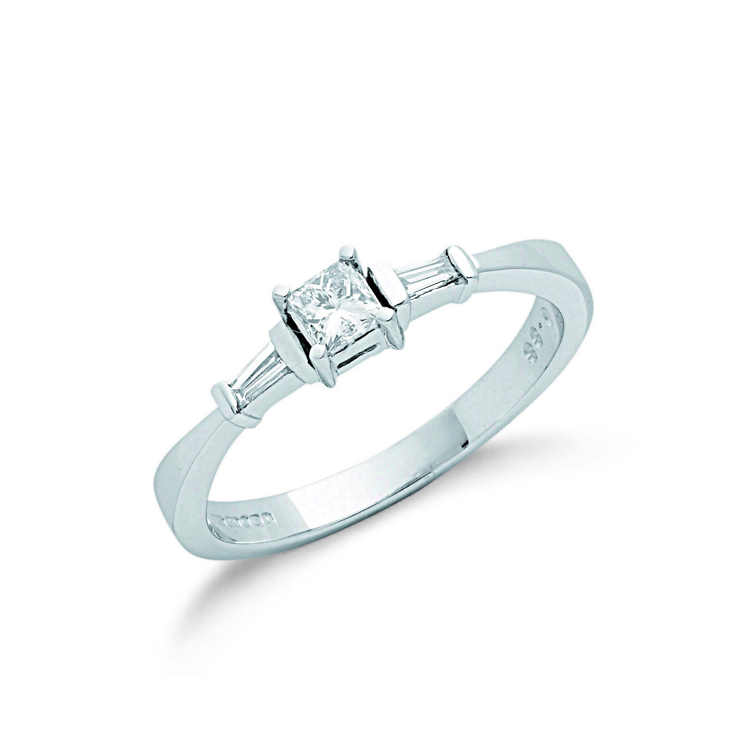 Bague de Fiançailles en Or Blanc 9 carats, Diamants Taille Princesse et Baguette 0,33 carat - Or 9 carats