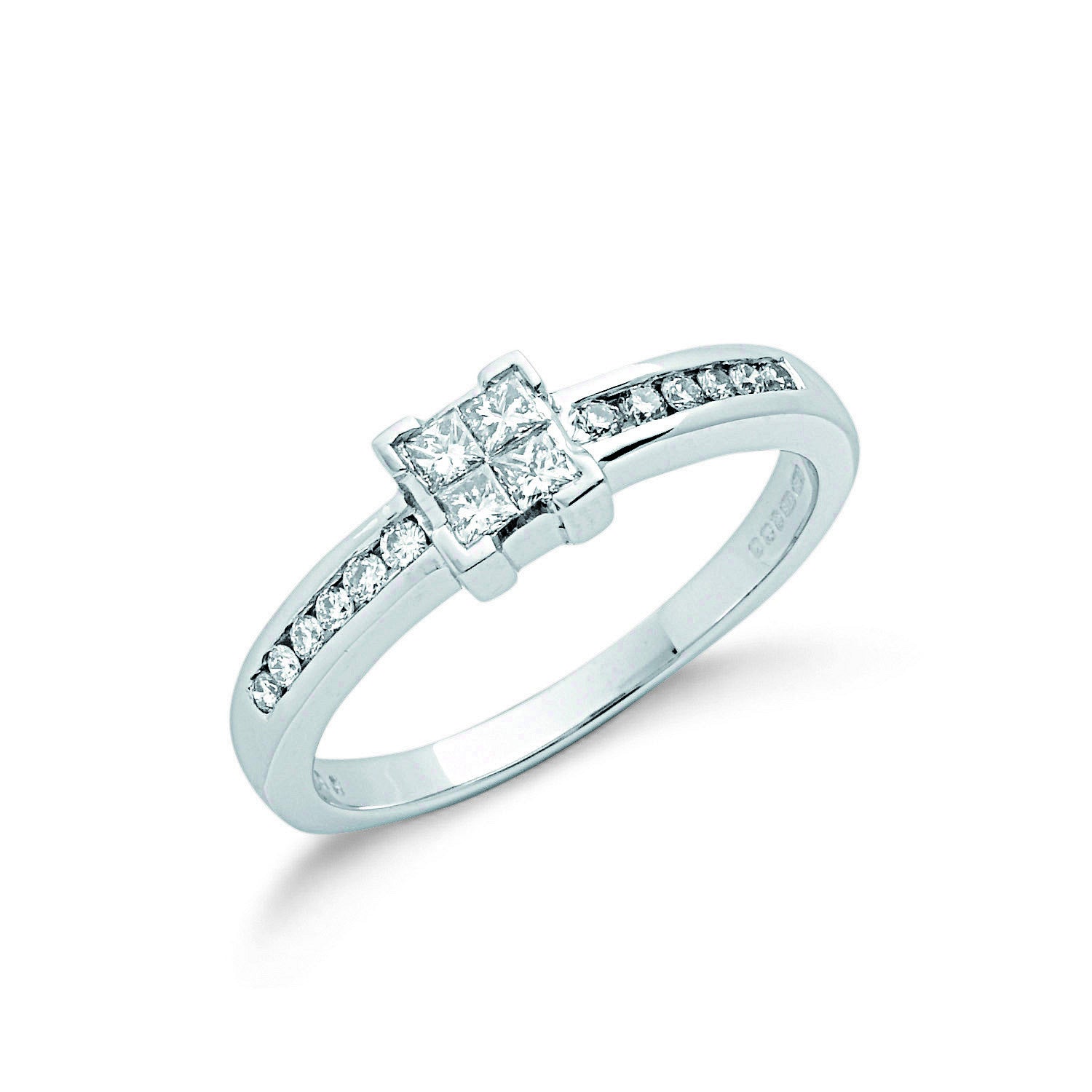 9ct White Gold 0.33ct Princess Cut Centre Diamond Engagement Ring - 9ct Gold