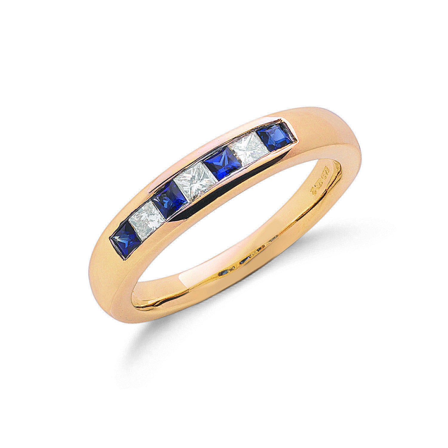 9ct Yellow Gold Princess Cut 0.20ct Diamond & 0.35ct Blue Sapphire Eternity Ring - 9ct Gold