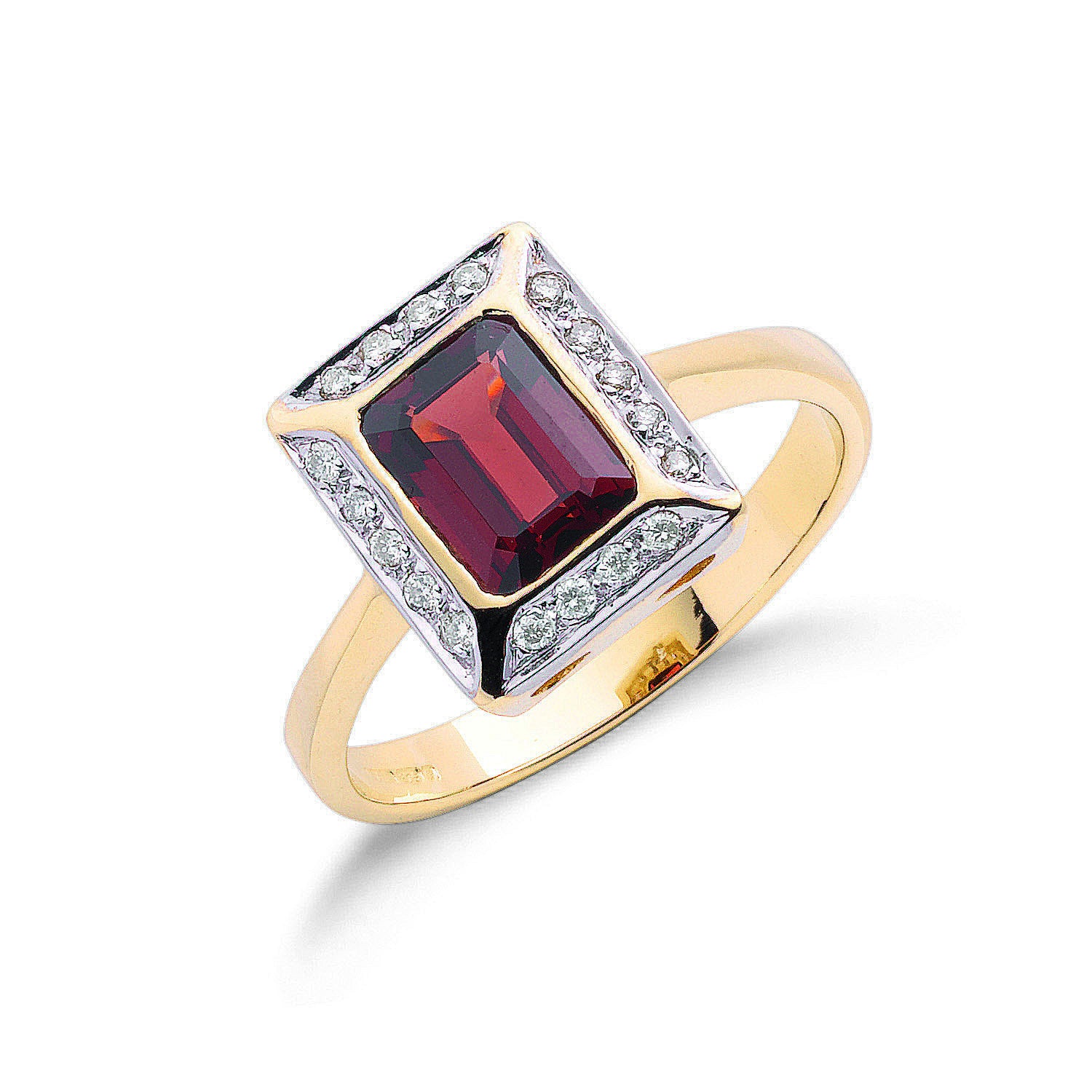 Bague en Or Jaune 9 carats, Diamant 0,12 carat et Grenat 1,90 carat - Or 9 carats