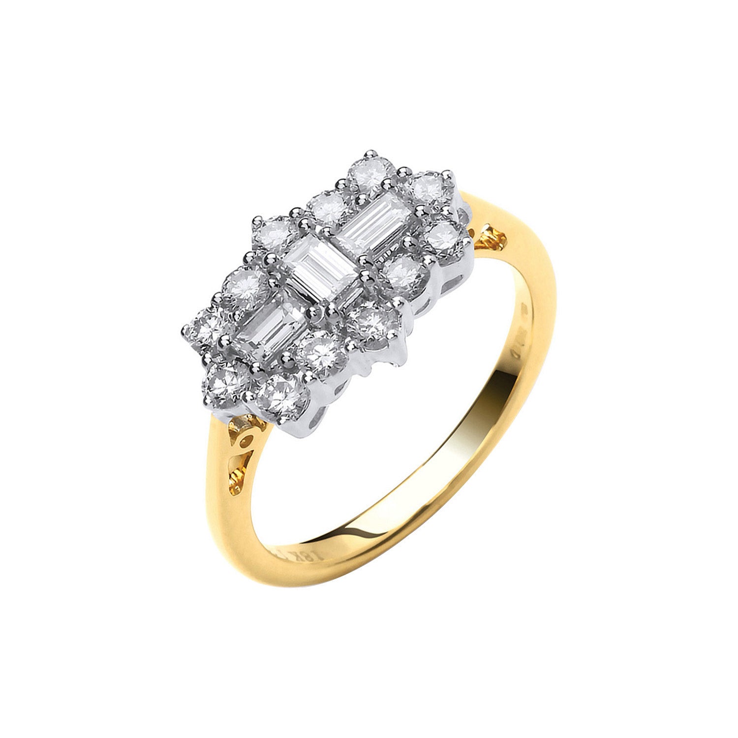 18ct Yellow Gold 1.00ctw Diamond Boat/Cluster Ring - 18ct Gold