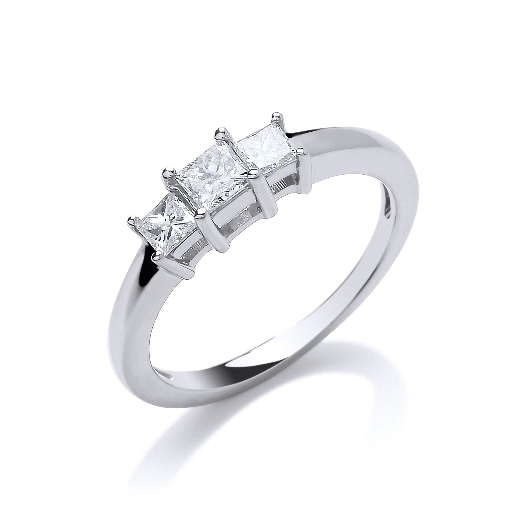 18ct White Gold 0.50ct Princess Cut Diamond Trilogy Ring - 18ct Gold