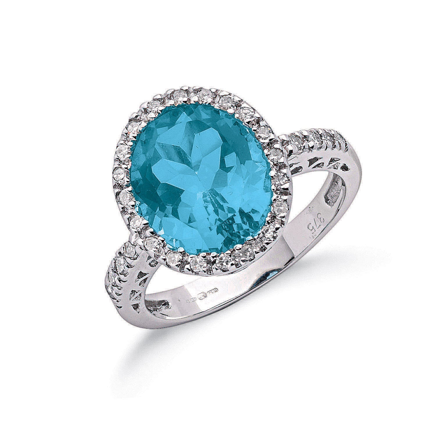9ct White Gold 0.24ct Diamond & 5.18ct Blue Topaz Ring - 9ct Gold