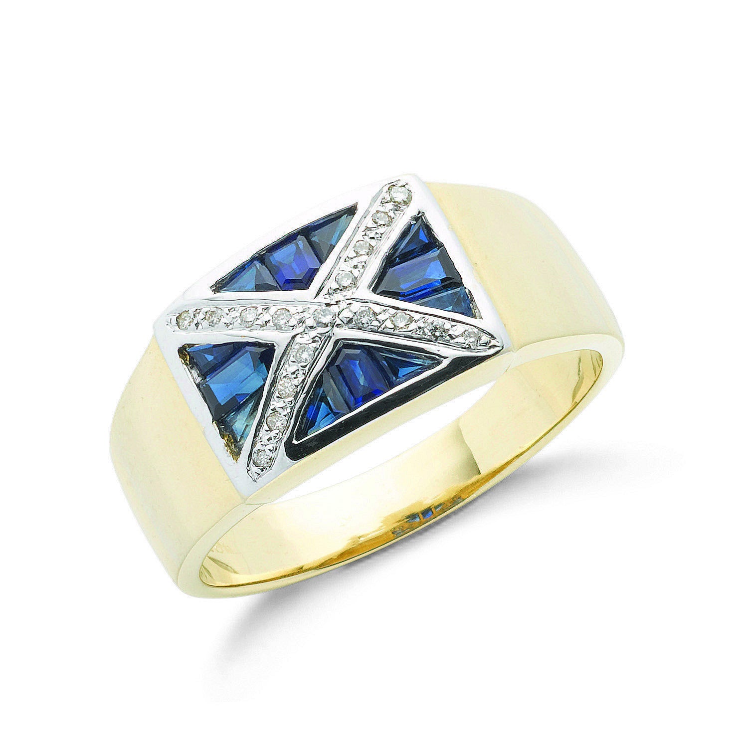 9ct Yellow Gold 0.10ct Diamond & 0.80ct Blue Sapphire Scotland Ring - 9ct Gold