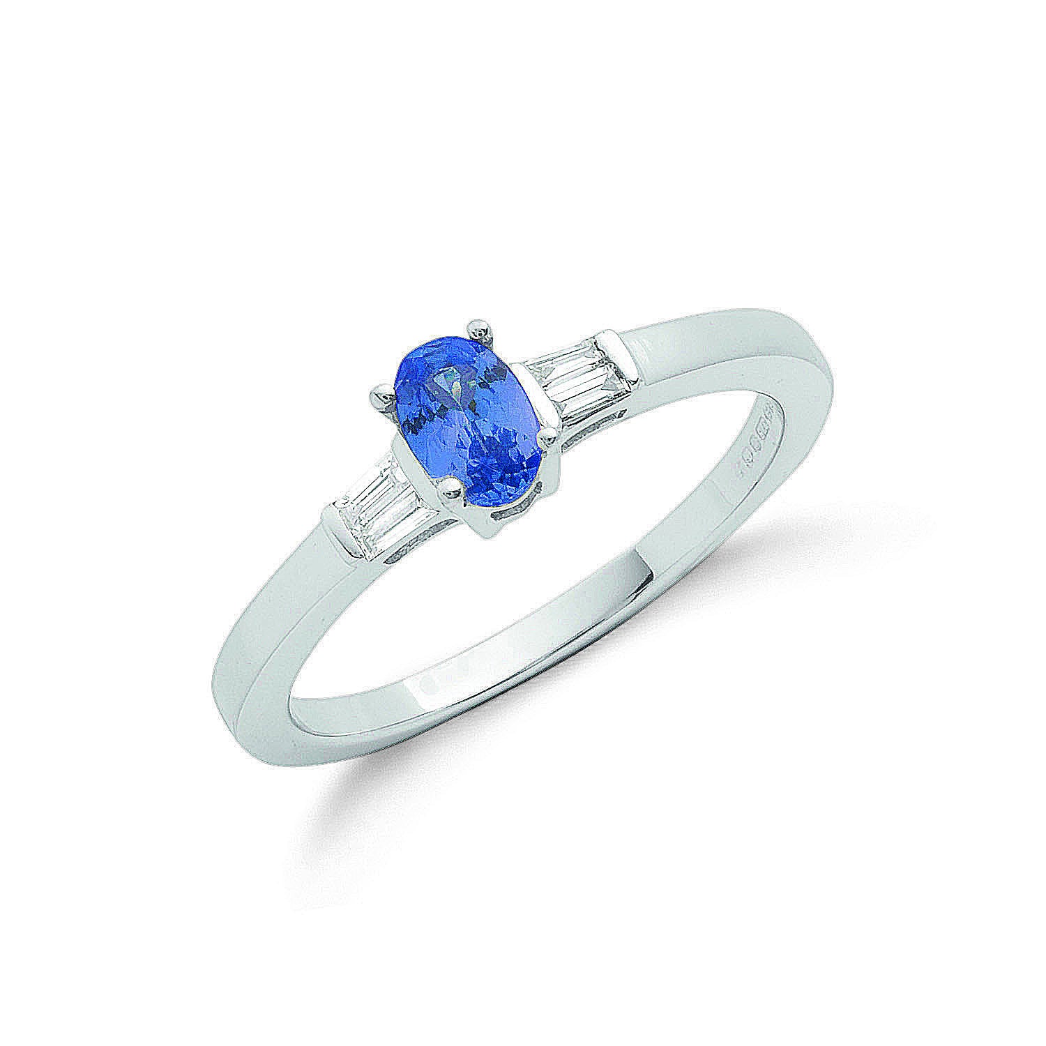 9ct White Gold 0.11ct Diamond Baguette & 0.48ct Tanzanite Ring - 9ct Gold