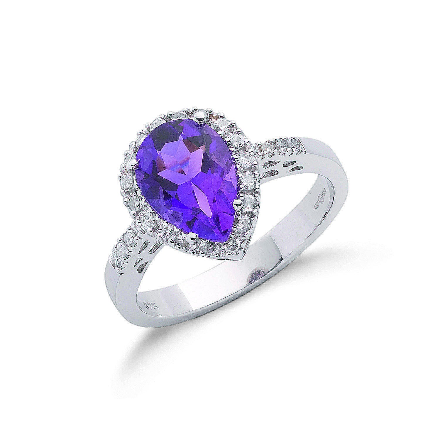 9ct White Gold 0.18ct Diamond & 1.60ct Amethyst Ring - 9ct Gold