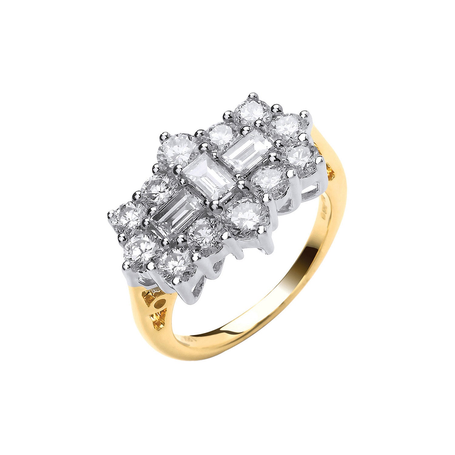 18ct Yellow Gold 2.00ctw Diamond Boat/Cluster Ring - 18ct Gold