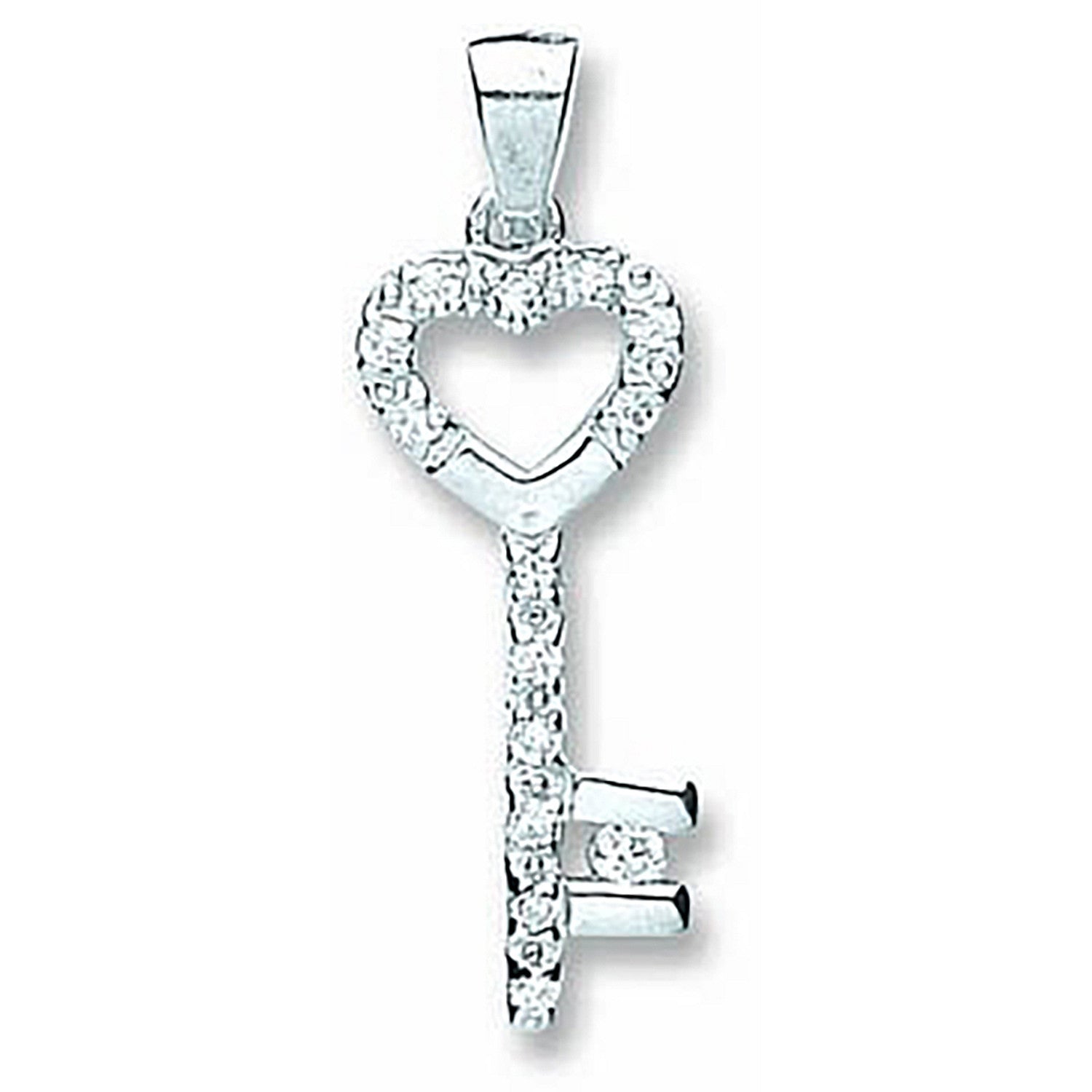 Silver Cubic Zirconia Key Drop Pendant - Silver
